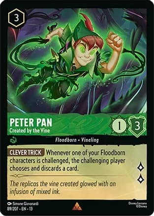 Peter Pan - Created by the Vine — Attack of the Vine! Disney Lorcana card by Simone Giovanardi