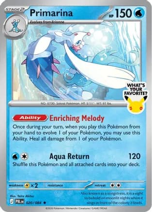 Primarina - 020/084 (What's Your Favorite Stamp) — Miscellaneous Cards & Products