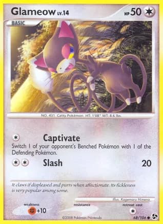 Glameow — Great Encounters Pokémon TCG card by Kagemaru Himeno