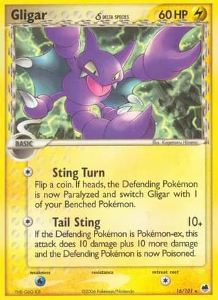 Gligar (Delta Species) — EX Dragon Frontiers Pokémon TCG card by Ken Sugimori/Hasuno