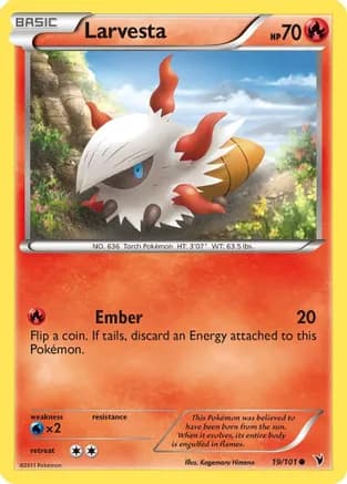 Larvesta (19) — Noble Victories Pokémon TCG card by Kagemaru Himeno