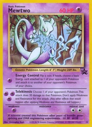 Mewtwo (12) — WoTC Promo Pokémon TCG card by Christopher Rush