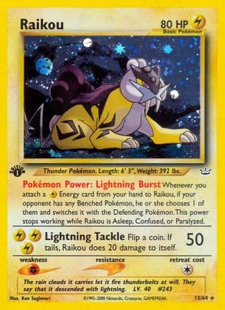 Raikou (13) — Neo Revelation Pokémon TCG card by Ken Sugimori
