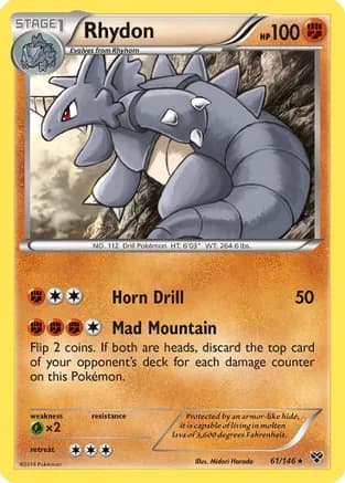 Rhydon — XY Base Set Pokémon TCG card by Midori Harada