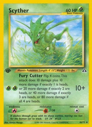 Scyther — Neo Discovery Pokémon TCG card by Ken Sugimori
