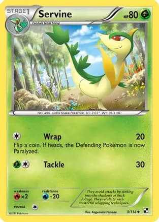 Servine (3) — Black and White Pokémon TCG card by Kagemaru Himeno