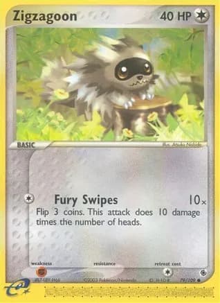 Zigzagoon — EX Ruby and Sapphire Pokémon TCG card by Atsuko Nishida