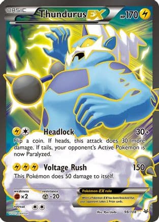 Thundurus EX (98 Full Art) — XY - Roaring Skies Pokémon TCG card by Ryo Ueda