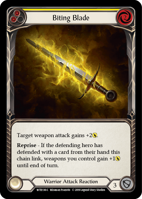 Biting Blade (Yellow) — Welcome to Rathe Flesh and Blood card by Wirawan Pranoto