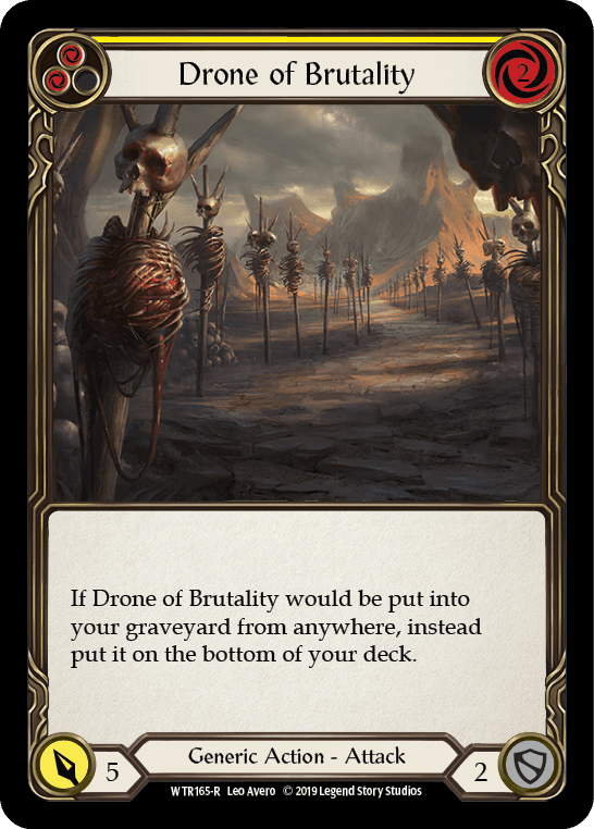 Drone of Brutality (Yellow) — Welcome to Rathe Flesh and Blood card by Leo Avero