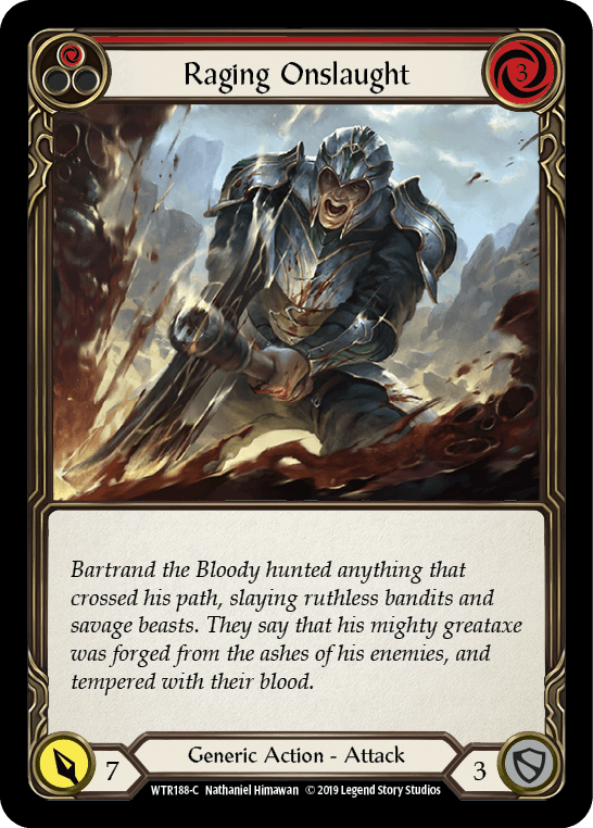 Raging Onslaught (Red) — Welcome to Rathe Flesh and Blood card by Nathaniel Himawan