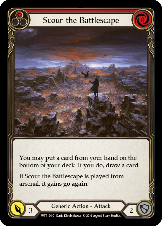 Scour the Battlescape (Red) — Welcome to Rathe Flesh and Blood card by Daria Khlebnikova
