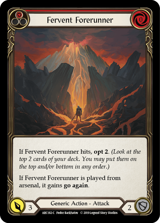 Fervent Forerunner (Red) — Arcane Rising Flesh and Blood card by Fedor Barkhatov