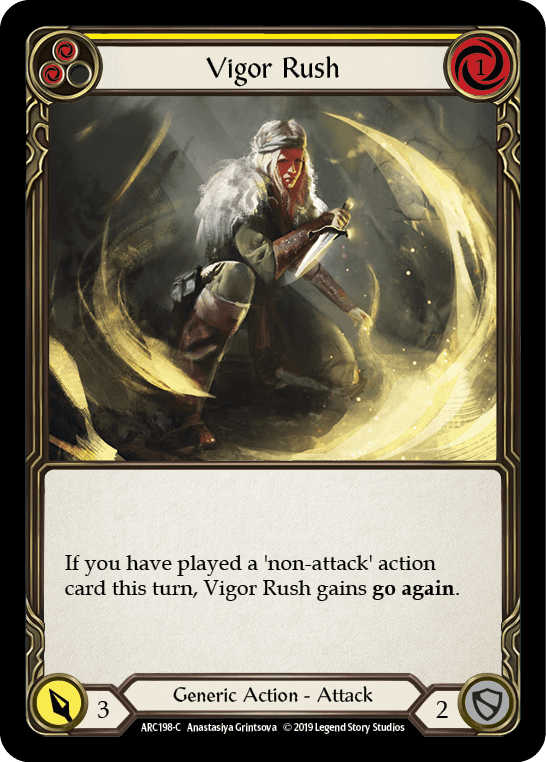 Vigor Rush (Yellow) — Arcane Rising Flesh and Blood card by Anastasiya Grintsova