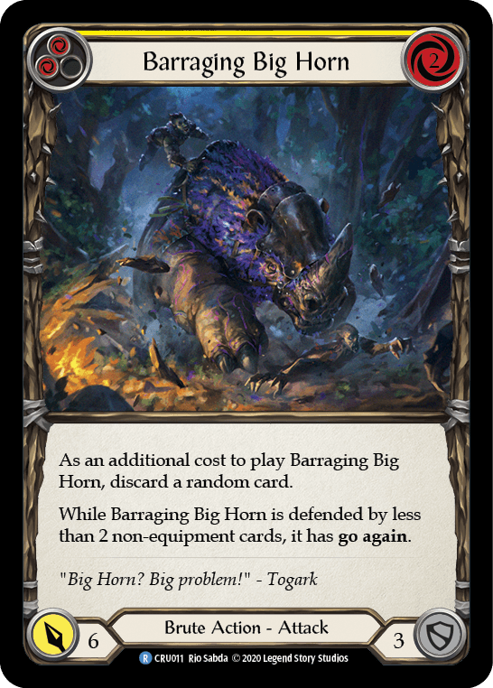 Barraging Big Horn (Yellow) — Crucible of War Flesh and Blood card by Rio Sabda