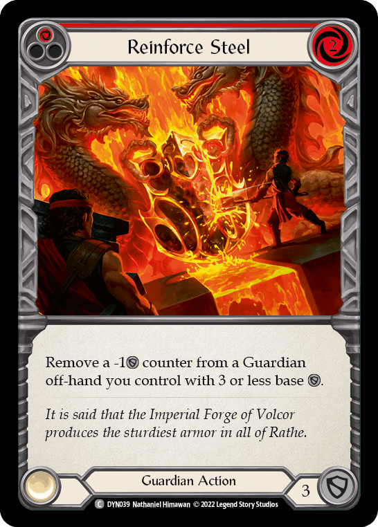 Reinforce Steel (Red) — Dynasty Flesh and Blood card by Nathaniel Himawan