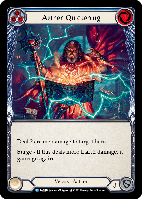 Aether Quickening (Blue) — Dynasty Flesh and Blood card by Mateusz Wilinski