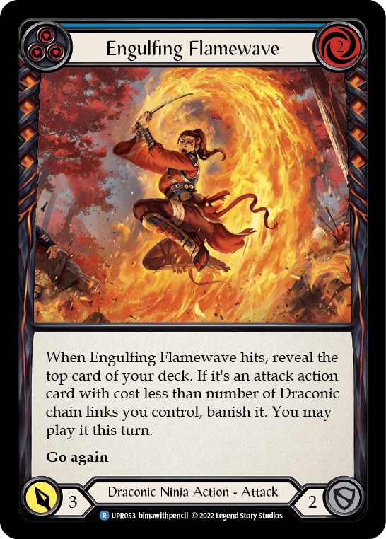 Engulfing Flamewave (Blue) — Uprising Flesh and Blood card by bimawithpencil