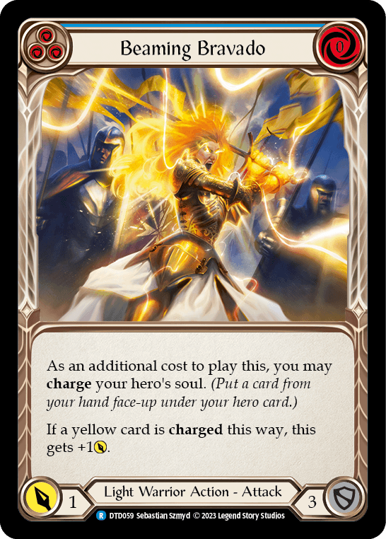 Beaming Bravado (Blue) — Dusk till Dawn Flesh and Blood card by Sebastian Szymyd