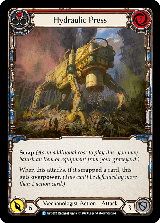 Hydraulic Press (Red) — Bright Lights Flesh and Blood card by Raphael Pinna