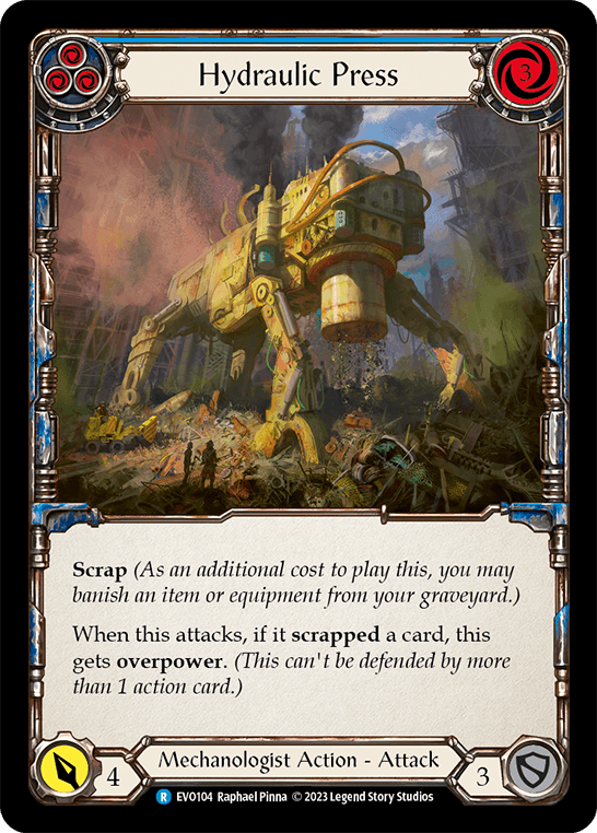 Hydraulic Press (Blue) — Bright Lights Flesh and Blood card by Raphael Pinna