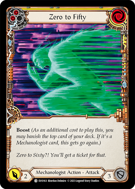 Zero to Fifty (Yellow) — Bright Lights Flesh and Blood card by Riordan Delmiro
