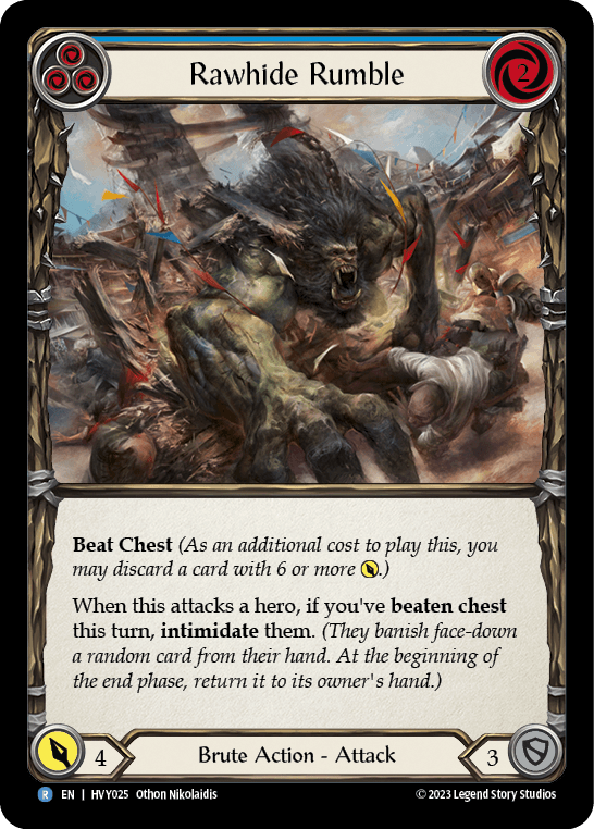 Rawhide Rumble (Blue) — Heavy Hitters Flesh and Blood card by Othon Nikolaidis