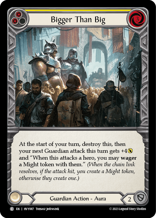 Bigger Than Big (Yellow) — Heavy Hitters Flesh and Blood card by Tomasz Jedruszek