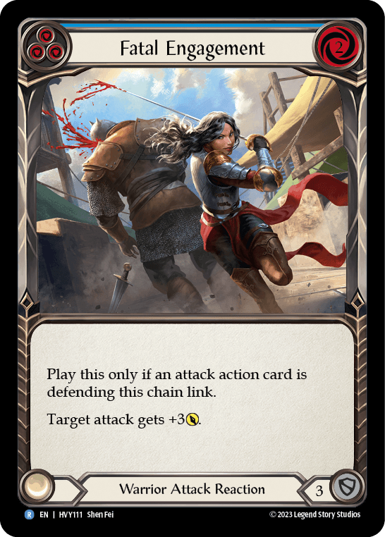 Fatal Engagement (Blue) — Heavy Hitters Flesh and Blood card by Shen Fei