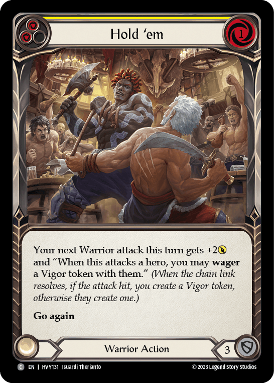 Hold 'em (Yellow) — Heavy Hitters Flesh and Blood card by Isuardi Therianto
