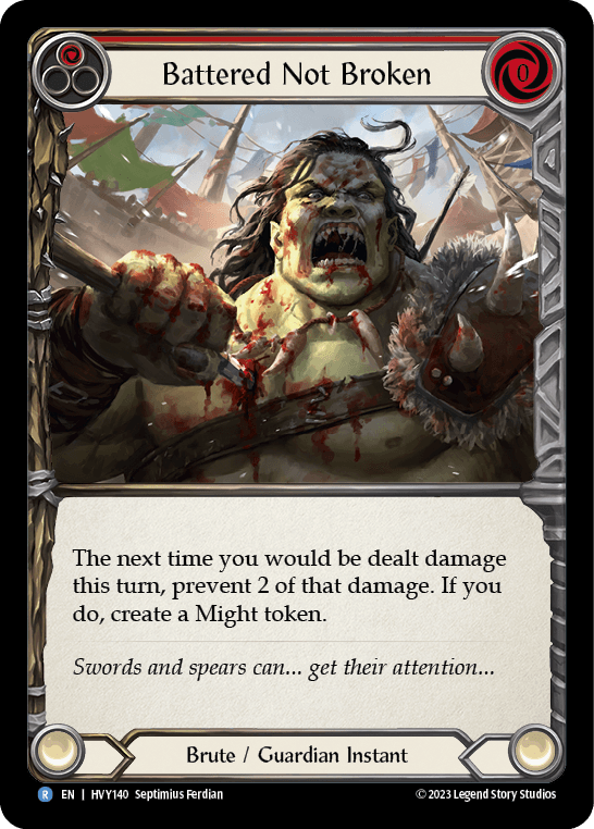 Battered Not Broken — Heavy Hitters Flesh and Blood card by Septimius Ferdian