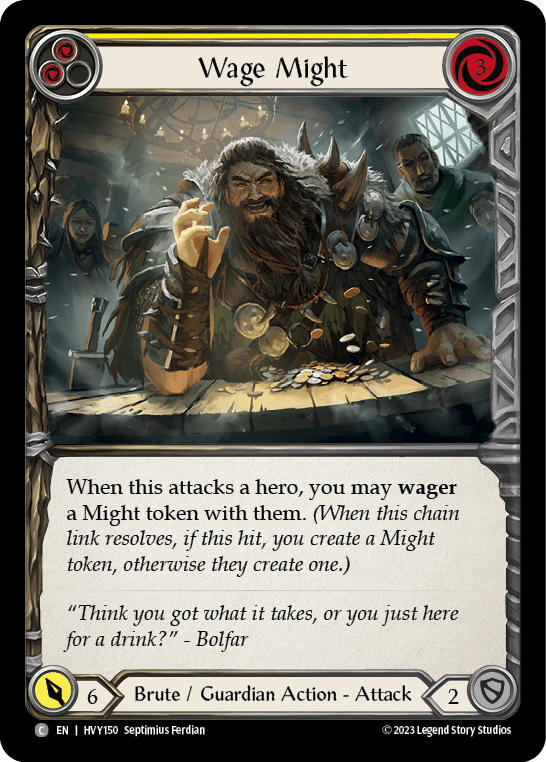 Wage Might (Yellow) — Heavy Hitters Flesh and Blood card by Septimius Ferdian