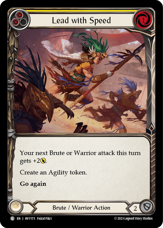 Lead with Speed (Yellow) — Heavy Hitters Flesh and Blood card by Faizal Fikri