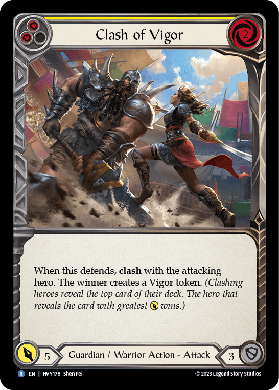 Clash of Vigor (Yellow) — Heavy Hitters Flesh and Blood card by Shen Fei