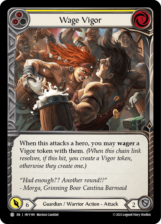 Wage Vigor (Yellow) — Heavy Hitters Flesh and Blood card by Mariusz Gandzel