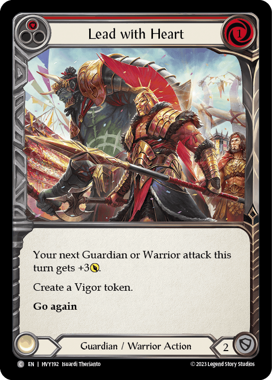 Lead with Heart (Red) — Heavy Hitters Flesh and Blood card by Isuardi Therianto
