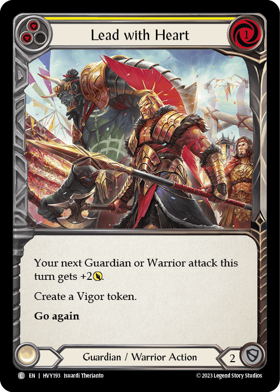 Lead with Heart (Yellow) — Heavy Hitters Flesh and Blood card by Isuardi Therianto