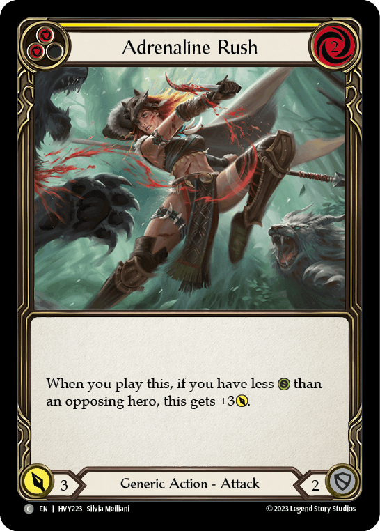 Adrenaline Rush (Yellow) — Heavy Hitters Flesh and Blood card by Silvia Meliani