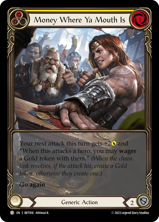 Money Where Ya Mouth Is (Yellow) — Blitz Deck: Heavy Hitters - Betsy Flesh and Blood card by Athiwut B.