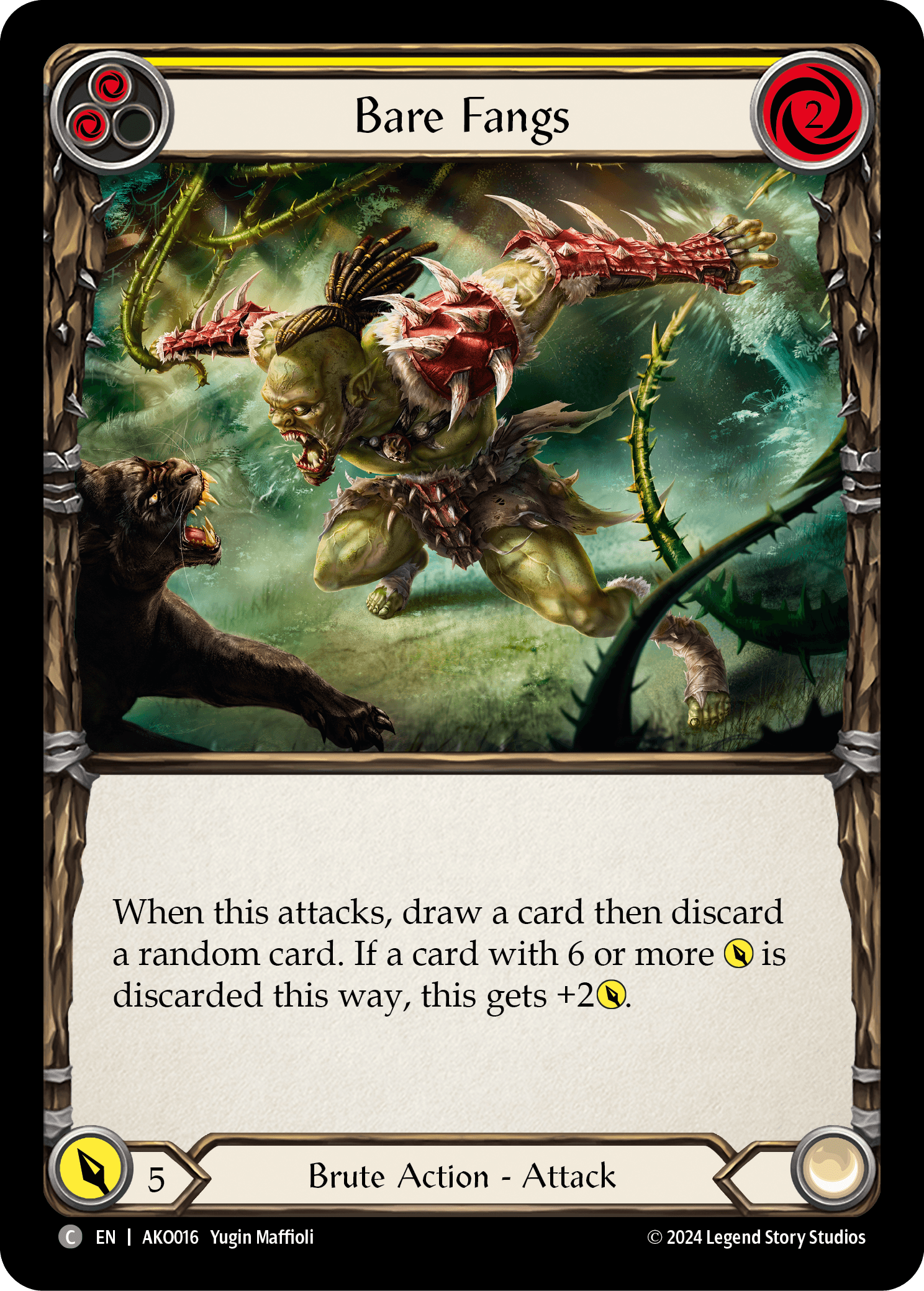 Bare Fangs (Yellow) — Armory Deck: Kayo Flesh and Blood card by Yugin Maffioli