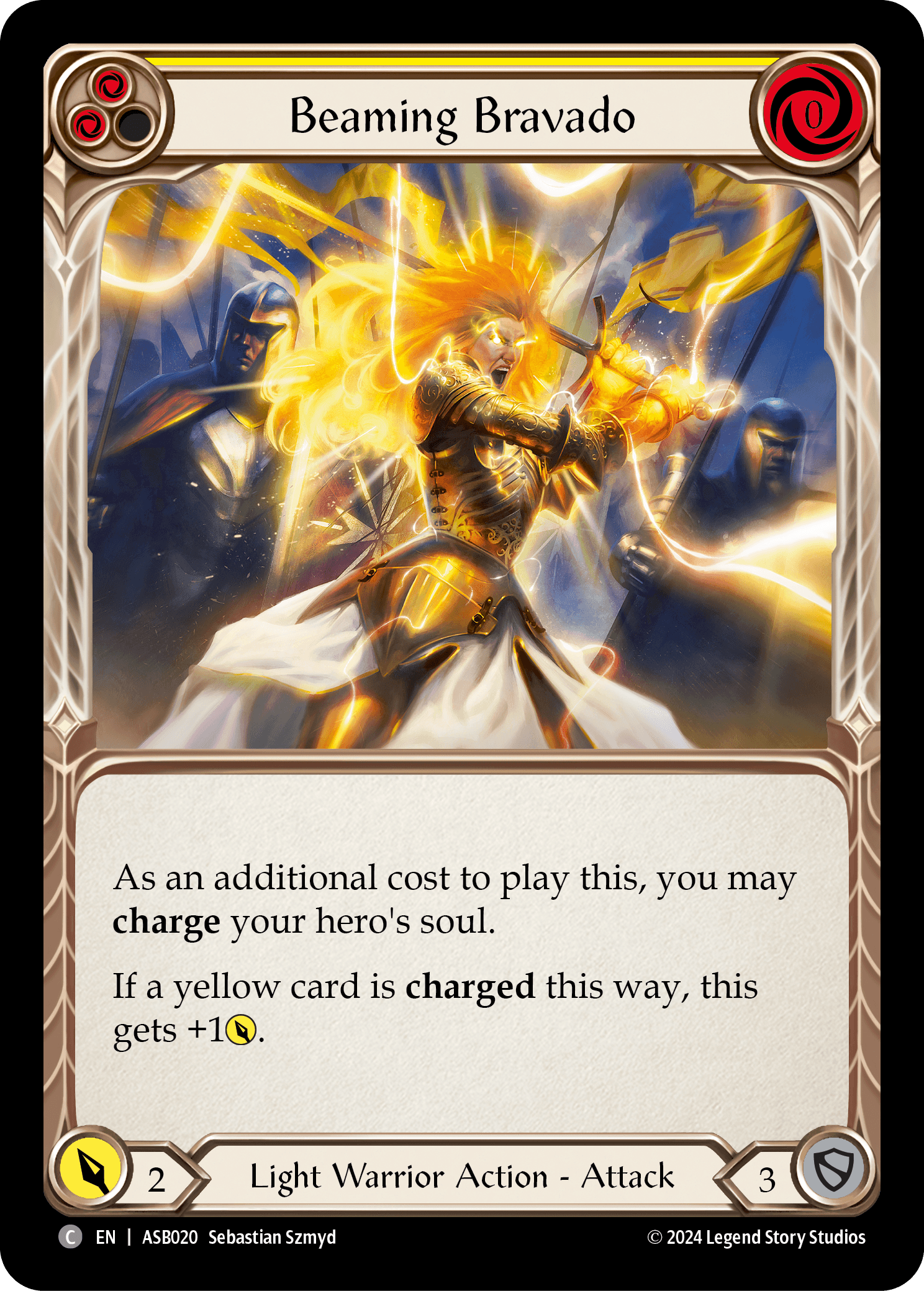 Beaming Bravado (Yellow) — Armory Deck: Boltyn Flesh and Blood card by Sebastian Szmyd