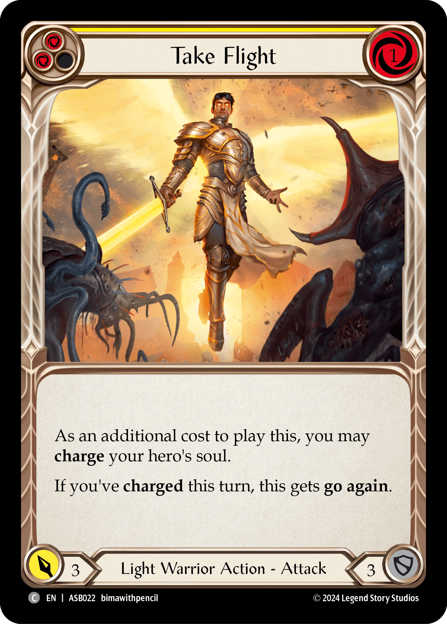 Take Flight (Yellow) — Armory Deck: Boltyn Flesh and Blood card by bimawithpencil
