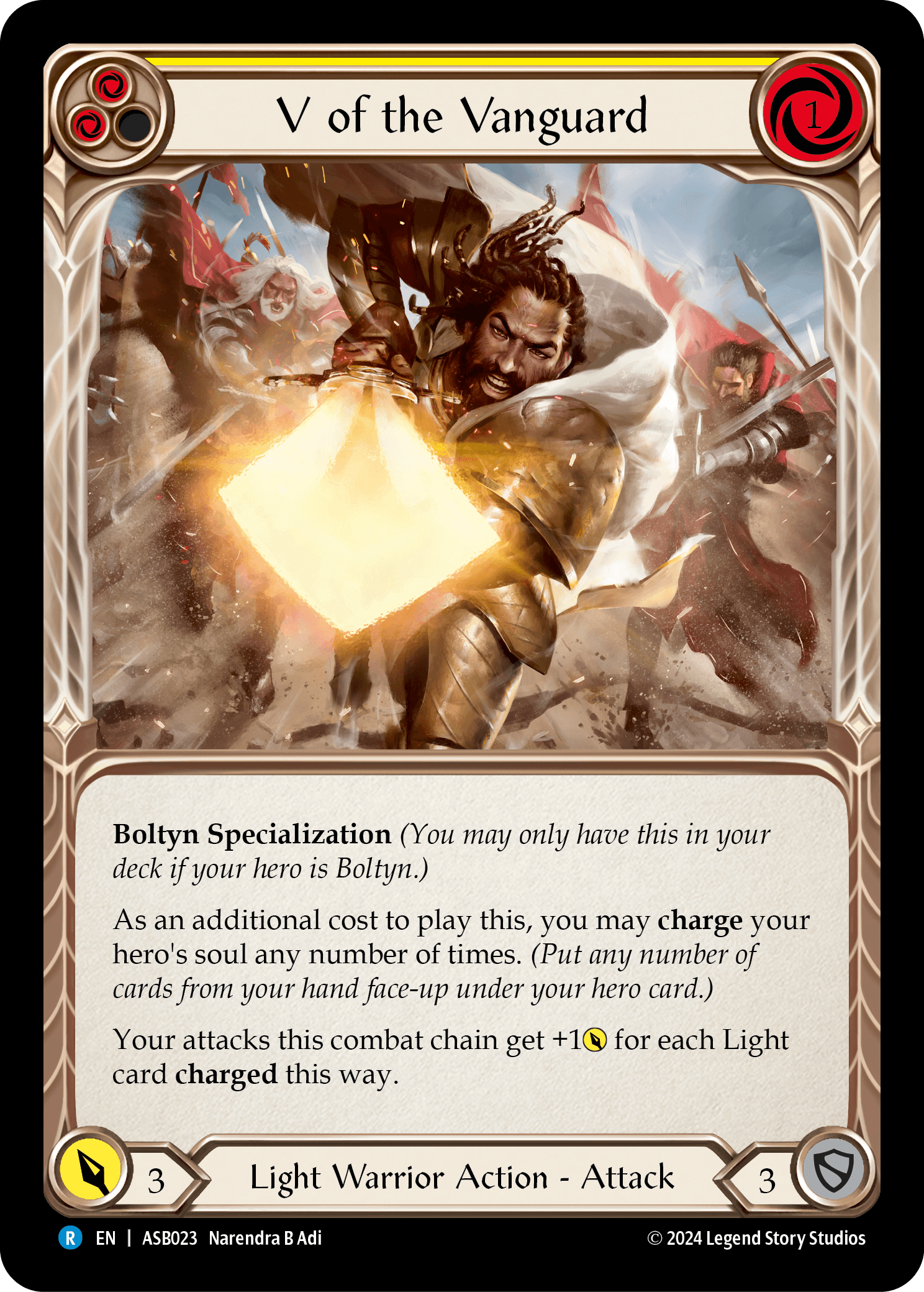 V of the Vanguard — Armory Deck: Boltyn Flesh and Blood card by Narendra B Adi