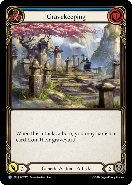 Gravekeeping (Blue) — Part the Mistveil Flesh and Blood card by Sebastian Giacobino
