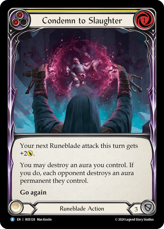 Condemn to Slaughter (Yellow) — Rosetta Flesh and Blood card by Max Kostin