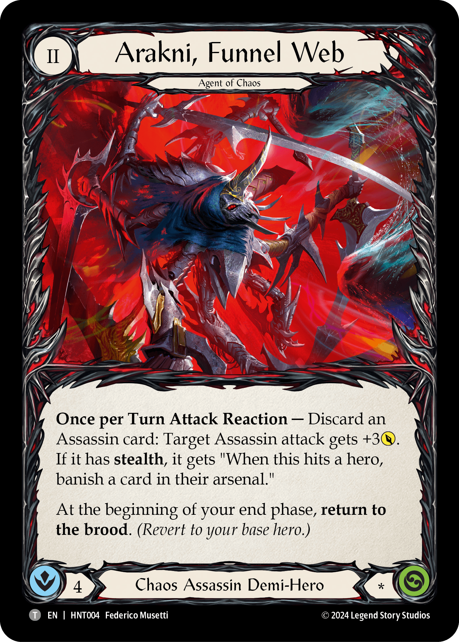 Arakni, Funnel Web (Marvel) — The Hunted Flesh and Blood card by Federico Musetti