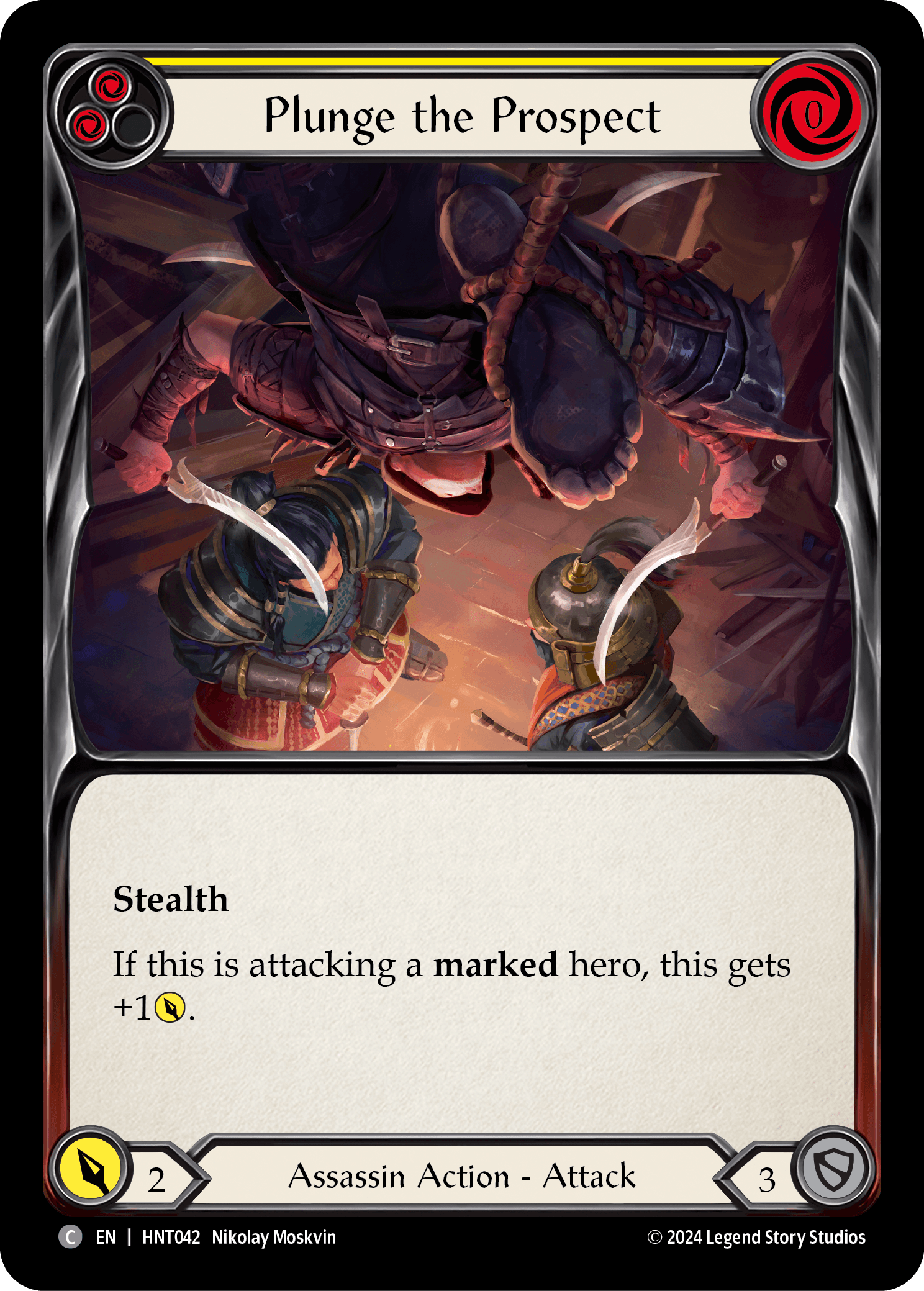 Plunge the Prospect (Yellow) — The Hunted Flesh and Blood card by Nikolay Moskvin