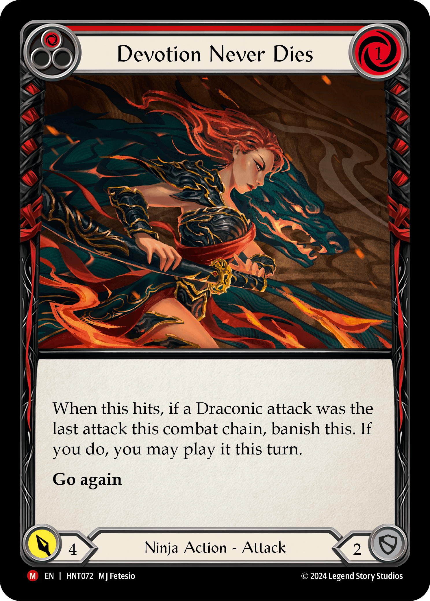 Devotion Never Dies — The Hunted Flesh and Blood card by MJ Fetesio