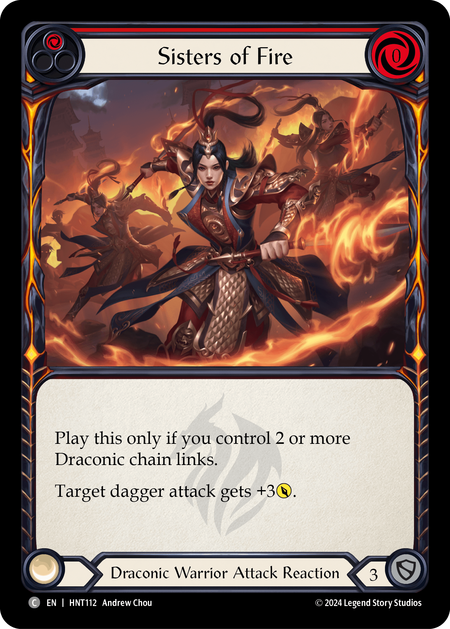 Sisters of Fire (Red) — The Hunted Flesh and Blood card by Andrew Chou