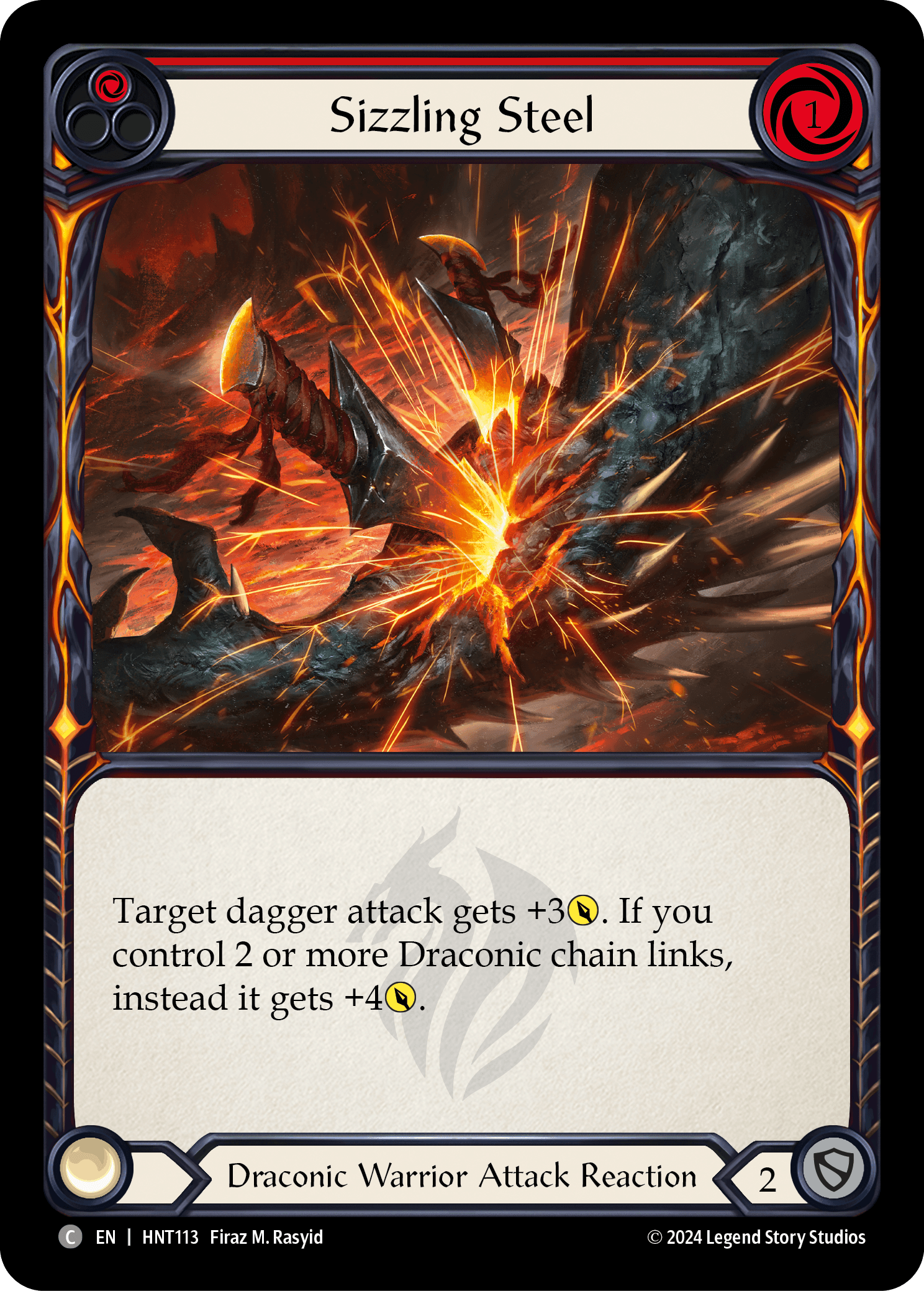Sizzling Steel (Red) — The Hunted Flesh and Blood card by Firaz M. Rasyid